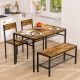 VECELO 43.3 in. Brown Dining Table Set for 4 w/ Bench & 2-Chairs Modern Rectangular Metal Frame Kitchen Table for Small Spaces THD-MX-TC20-BRN