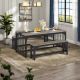BYBLIGHT Roesler 3-Piece Gray Wood Dining Table with Bench Seats 4-6 Kitchen Table Dining Room Table Home and Living Room BB-JW0502XYQ