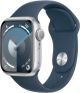 Apple Watch Series 9 (GPS) 41mm Silver Aluminum Case with Storm Blue Sport Band - M/L - Silver