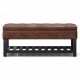 Simpli Home - Cosmopolitan 44 inch Wide Traditional Rectangle Storage Ottoman Bench in Faux Leather - Distressed Saddle Brown