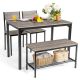 Costway 4pcs Dining Table Set Rustic Desk 2 Chairs & Bench w/ Storage Rack Grey - Gray