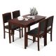 Costway 5 PCS Dining Table Set for 4 w/Rubber Wood Legs Upholstered Seat Padded Backrest - Brown