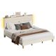 Bestier - King Size Upholstered Platform Bed Frame with LED Lighting and Adjustable Storage Headboard for Bedroom - Beige