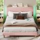 Bestier - King Size Upholstered Platform Bed Frame with LED Lighting and Adjustable Storage Headboard for Bedroom - Pink