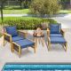 Costway 5 Pcs Patio Acacia Wood Wicker Woven Furniture Set with Coffee Table & 2 Ottomans - Navy