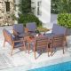 Costway 8 PCS Patio Conversation Set Acacia Wood Sofa Coffee Table with Cushioned Seat - Natural + Gray