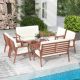 Costway 8 PCS Patio Conversation Set Acacia Wood Sofa Coffee Table with Cushioned Seat - Natural + Off White