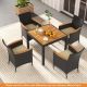Costway 5 PCS Patio Dining Table Set for 4 Rattan Conversation Set with Umbrella Hole - Brown + Natural
