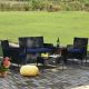 Costway 4 PCS Patio Rattan Furniture Set Cushioned Sofa Coffee Table Backyard Porch - Navy + Black