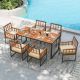 Costway 7 PCS Patio Dining Set Outdoor Acacia Wood Table with Soft Cushions Umbrella Hole - Natural + Black