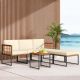 Costway 6 PCS Acacia Wood Patio Furniture Set Outdoor Sectional Conversation Sofa Set - Natural + Black + Beige
