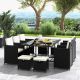 Costway 11 Pieces Patio Dining Set Space-saving Wicker Chairs & Tempered Glass Table - Black + White