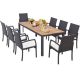 Costway 9 PCS Patio Rattan Dining Set with Acacia Wood Table, Cushions, 1.9