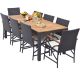 Costway 9 PCS Patio Rattan Dining Set with Acacia Wood Table, Cushions, 1.9