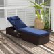 Costway 1 PCS Patio Chaise Lounge with 6-level Backrest Comfy Seat Cushion & Headrest Backyard - Mix Brown + Navy