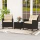 Costway 3 PCS Patio Wicker Rocking Set with Tempered Glass Table & Soft Cushions Outdoor - Beige + Mix Brown