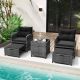 Costway 5 Piece Patio Rattan Furniture with 2 Ottomans & Tempered Glass Coffee Table - Black