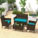 Costway 4 PCS Patio Furniture Set with Washable Cushions and Tempered Glass Coffee Table - Mix Brown + Turquoise