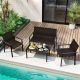 Costway 4 PCS Outdoor Wicker Patio Furniture Set with Heavy-Duty Galvanized Metal Frame - Mix Brown