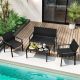 Costway 4 PCS Outdoor Wicker Patio Furniture Set w/ Heavy-Duty Galvanized Metal Frame - Black