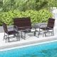 Costway 4 Piece Patio Gliding Set with Tempered Glass Coffee Table Quick Dry Foam Poolside All Weather - Mix Brown