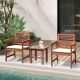 Costway 3 PCS Patio Furniture Set with 2 Seat Cushions Coffee Table Solid Wood Chairs - Natural + Off White