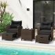 Costway 5 Piece Patio Rattan Furniture with 2 Ottomans & Tempered Glass Coffee Table - Black + Mix Brown