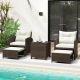 Costway 5 Piece Patio Rattan Furniture with 2 Ottomans & Tempered Glass Coffee Table - Off White + Mix Brown