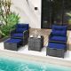 Costway 5 Piece Patio Rattan Furniture with 2 Ottomans & Tempered Glass Coffee Table - Navy + Mix Grey
