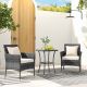 Costway 3 PCS Patio Furniture Set with Cushioned Patio Chairs & Tempered Glass Coffee Table - Off White + Mix Grey