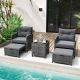 Costway 5 Piece Patio Rattan Furniture with 2 Ottomans & Tempered Glass Coffee Table - Grey + Mix Grey
