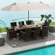 Costway 11 PCS Patio Dining Set with 15ft Double-Sided Patio Umbrella (Base Included) - Mix Brown + Beige