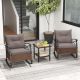Costway 3 PCS Patio Rocker Set with 2-Tier Coffee Table & Soft Seat Back Cushions Outdoor - Mix Brown + Grey