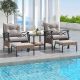 Costway 5 PCS Patio Furniture Set with 2-Tier Coffee Table & 2 Ottomans Cushions Included - Mix Brown + Grey