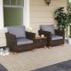 Costway 3 PCS Outdoor Patio Rattan Bistro Furniture Set Wooden Table Top Cushioned Sofa - Gray