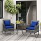 Costway 3 PCS Patio Furniture Set witn Cushioned Patio Chairs & Tempered Glass Coffee Table - Navy + Mix Grey