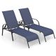 Costway 2 PCS Patio Lounge Chair Chaise Adjustable Reclining Armrest - Navy