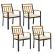 Costway Patio Dining Chairs Set of 4 Metal Outdoor Chairs with Removable Padded Cushions - Black + Natural