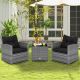 Costway 3 PCS Patio Rattan Furniture Bistro Set Cushioned Sofas Side Table Armrest - Black