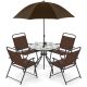 Costway 6 PCS Patio Dining Set Folding Chairs Glass Table Tilt Umbrella Garden Brown - Brown+ Black