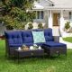 Costway 3PCS Patio Rattan Furniture Set 3-Seat Sofa Cushioned Table Garden - Mix Brown,Navy