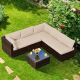 Costway 6PCS Patio Rattan Furniture Set Cushioned Sofa Coffee Table Garden - Mix Brown,Brown