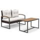 Costway 2 PCS Patio PE Wicker Furniture Set Loveseat with Acacia Wood Coffee Table Outdoor - Off White,Mix Brown