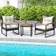 Costway 3 PCS Patio Conversation Set with Coffee Table Solid Acacia Wood Armrests Tabletop - Mix Brown,Off White