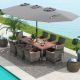Costway 10 Pieces Patio Wicker Dining Set with Double-Sided Patio Umbrella 8 Armchairs - Grey,Mix Brown