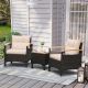 Costway Costway 3PCS Patio Rattan Furniture Set Wooden Armrest Table Top Cushioned Deck - Mix Brown,Beige