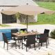 Costway 7 PCS Patio Dining Set with Acacia Wood Dining Table Rattan Armchairs Soft Cushions - Natural + Black