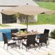 Costway 7 PCS Patio Dining Set with Acacia Wood Dining Table Rattan Armchairs Soft Cushions - Natural + Black