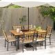 Costway 7 PCS Patio Dining Set with Acacia Wood Dining Table Rattan Armchairs Soft Cushions - Natural + Black