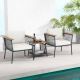 Costway 3 PCS Patio Furniture Set with 2-Tier Coffee Table Acacia Wood Armrests Tabletop - Gray,Off White